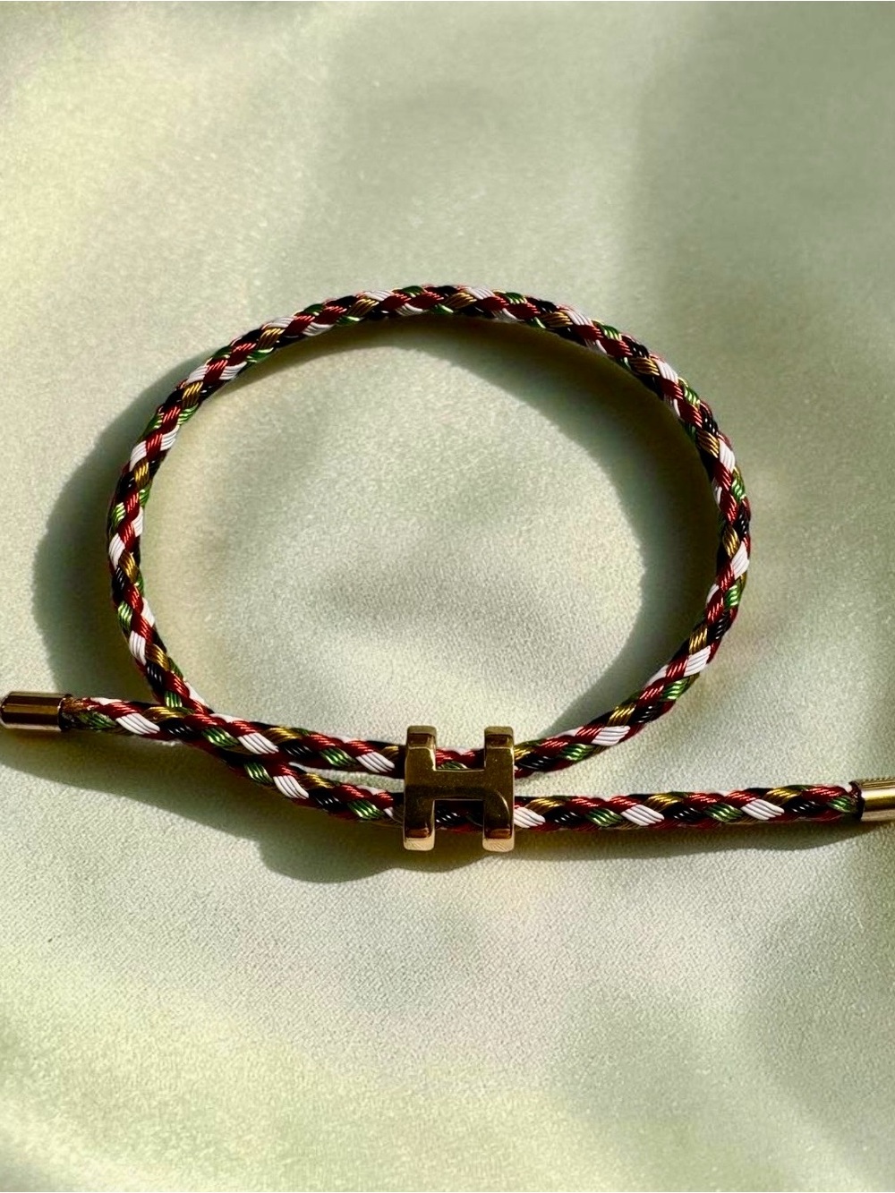 Multicolor Braided Rope Cord Bracelet with Gold-Tone Stainless Steel